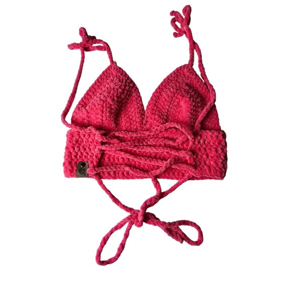 Handmade Crochet Bikini Top With Adjustable Tie Straps & Soft Textured Pattern I - Picture 6 of 6